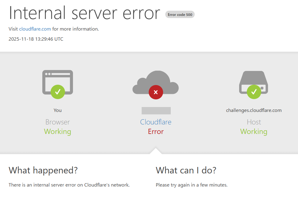 cloudflare.com　Internal server error Error code 500